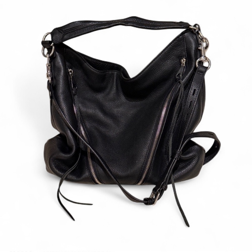 Rebecca Minkoff Moto Hobo Leather Shoulder Bag Black